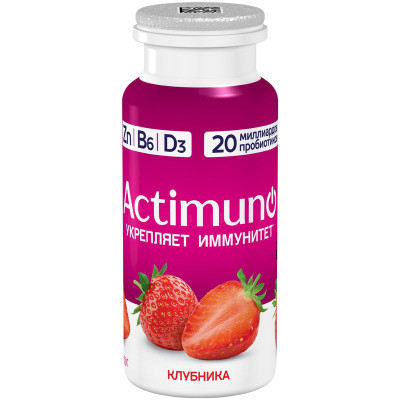 Изображение товара Напиток Actimuno кисломолочный с клубникой и цинком 1.5%, 95г