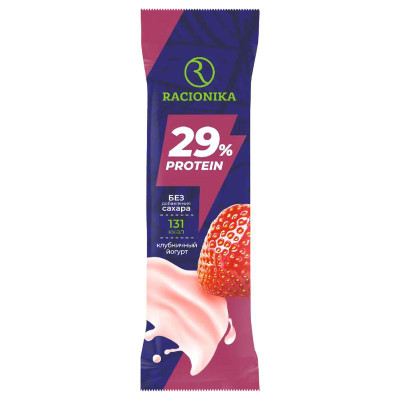 Изображение товара Батончик протеиновый Racionika со вкусом клубничный йогурт высокобелковый неглазированный, 45г