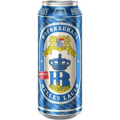 Изображение товара Пиво Hofbrauhaus Helles Lager светлое 5%, 500мл