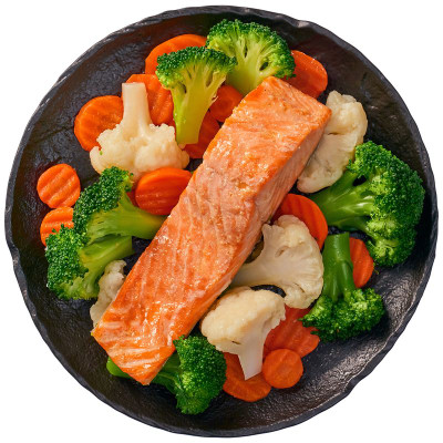 Изображение товара Стейк из форели на пару с отварными овощами Перекрёсток Select, 230г