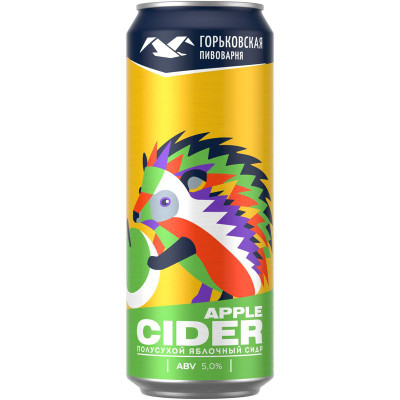 Изображение товара Сидр Горьковская пивоварня Apple Cider фруктовый аромат полусухой газированный пастеризованный, 450мл