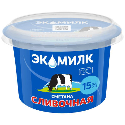 Изображение товара Сметана Экомилк 15%, 180г