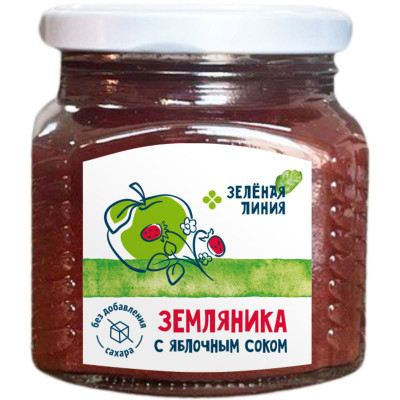 Изображение товара Земляника садовая без сахара с яблочным соком Зелёная Линия, 300г