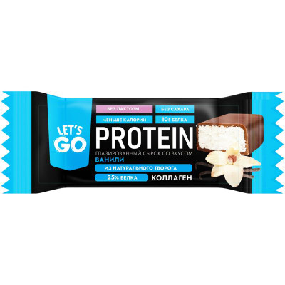 Изображение товара Сырок творожный Let's Go со вкусом ванили глазированный без сахара 5%, 40г