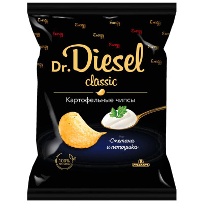 Изображение товара Чипсы Dr.Diesel из натурального картофеля со вкусом сметаны и петрушки, 120г