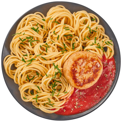 Изображение товара Биточек куриный со спагетти в томатном соусе Перекрёсток Select, 220г