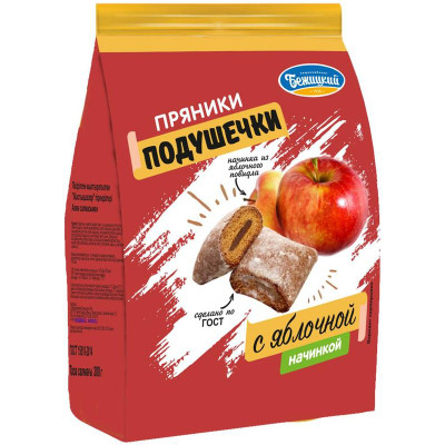 Изображение товара Пряники Бежицкий ПК Подушечки с яблочной начинкой заварные глазированные, 300г