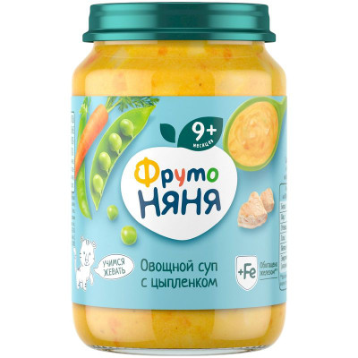 Изображение товара Суп Фрутоняня Овощной С Цыпленком с 9 месяцев, 190г