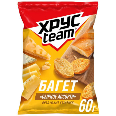 Изображение товара Сухарики Хрусteam Багет Сырное ассорти, 60г