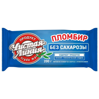 Изображение товара Мороженое Чистая Линия Пломбир без сахарозы с ароматом ванили 12%, 200г