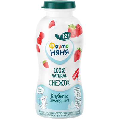 Изображение товара Продукт кисломолочный Фрутоняня Снежок с клубникой и земляникой 2%, 200г