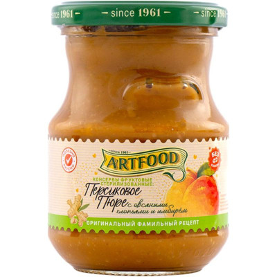 Изображение товара Пюре Artfood персиковое с овсяными хлопьями и имбирём, 270г