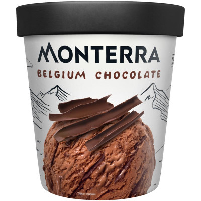 Изображение товара Мороженое сливочное Monterra Belgium Chocolate с бельгийским шоколадом и шоколадным соусом 10.5%, 276г