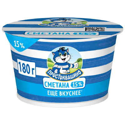 Изображение товара Сметана Простоквашино 15%, 180г