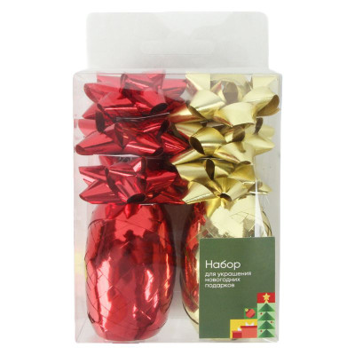 Изображение товара Набор для украшения новогодних подарков 6 бантов 2 мотка лент Маркет