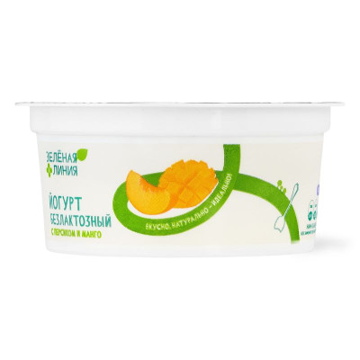 Изображение товара Йогурт безлактозный с персиком и манго 2,7-3,5% Зелёная Линия, 130г