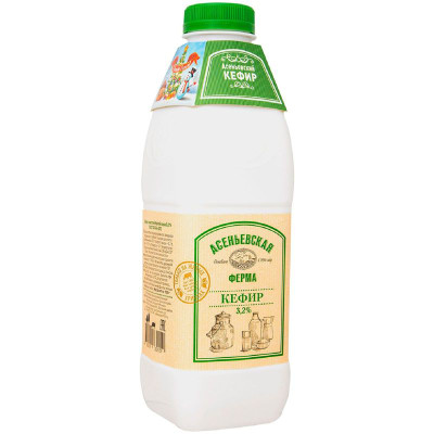 Изображение товара Кефир Асеньевская Ферма 3.2%, 900мл