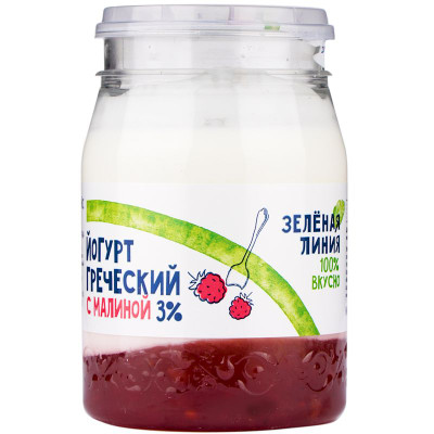 Изображение товара Йогурт греческий двухслойный малина 3% Зелёная Линия, 190г