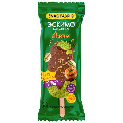 Изображение товара Мороженое Snaq Fabriq Пломбир эскимо с тестом катаифи и фисташкой в шоколаде 12%, 80г