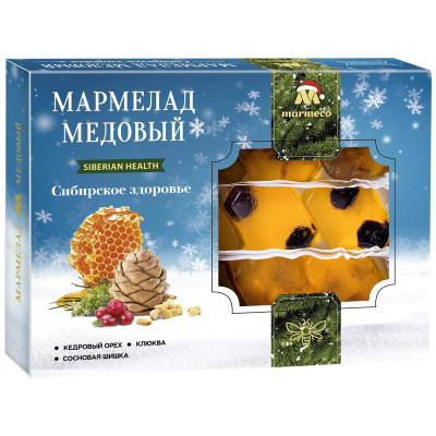 Изображение товара Мармелад Marmeco Сибирское Здоровье медовый со вкусом кедровый орех-клюква-сосновые шишки, 200г