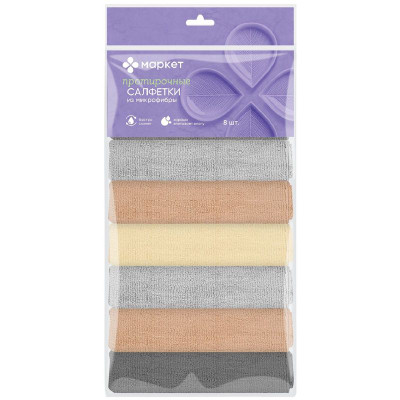 Изображение товара Салфетки Маркет из микрофибры 30x30см, 8шт