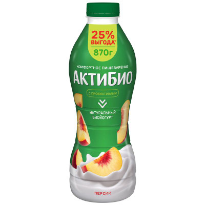 Изображение товара Биойогурт Актибио с персиком обогащенный бифидобактериями 1.5%, 870г