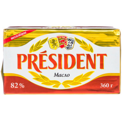Изображение товара Масло кислосливочное President несоленое 82%, 360г