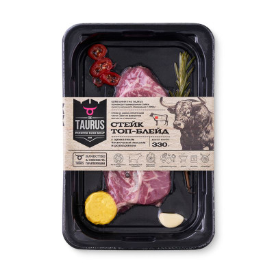 Изображение товара Стейк из говядины Taurus Топ-Блейд с ароматным чесночным маслом и розмарином, 330г