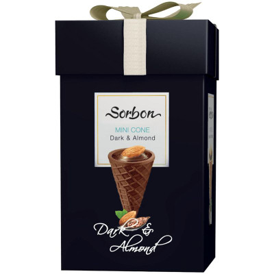Изображение товара Мини-рожок Sorbon хрустящий с какаосодержащей начинкой миндаль и воздушные зёрна, 200г