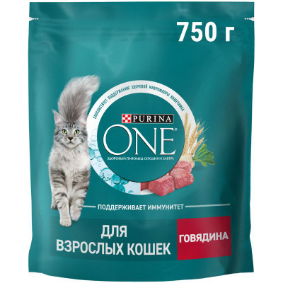 Изображение товара Сухой корм Purina One для кошек с говядиной, 750г
