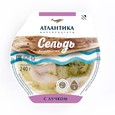 Изображение товара Сельдь Атлантика филе-кусочки в масле с луком, 240г