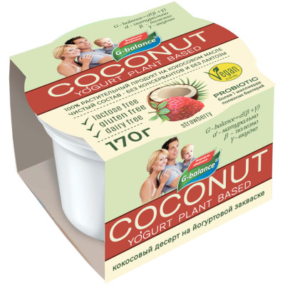 Изображение товара Десерт G-Balance кокосовый с йогуртовой закваской клубника, 170г