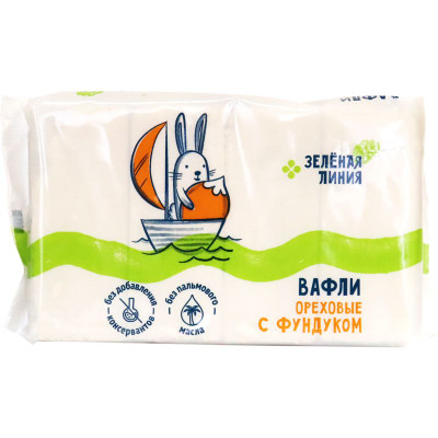 Изображение товара Вафли Ореховые с фундуком неглазированные Зелёная Линия, 150г