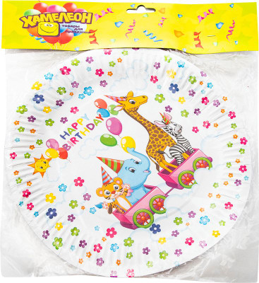 Изображение товара Тарелки одноразовые Хамелеон из картона 23см VPH312, 6шт