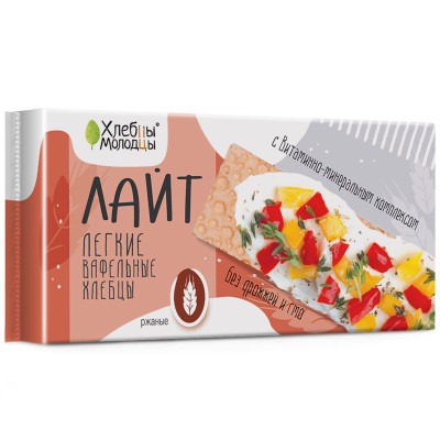 Изображение товара Хлебцы Хлебцы Молодцы Лайт ржаные вафельные без дрожжей хрустящие, 70г