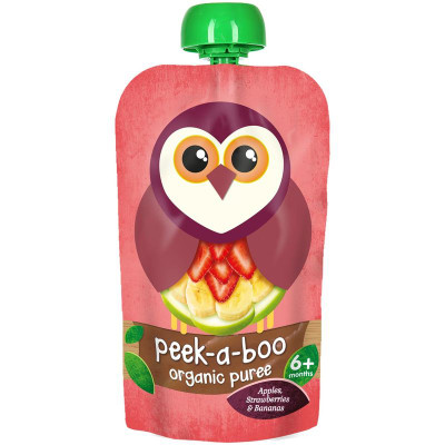 Изображение товара Пюре Peek-a-boo из яблок бананов и клубники с 6 месяцев, 113г