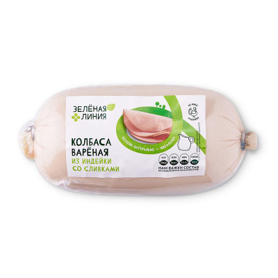 Изображение товара Колбаса из индейки со сливками варёная Зелёная Линия, 400г