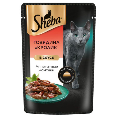 Изображение товара Влажный корм Sheba для кошек Ломтики в соусе с говядиной и кроликом, 75г
