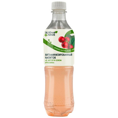 Изображение товара Напиток С мятой и соком брусники безалкогольный слабогазированный витаминизированный Зелёная линия, 0.5л