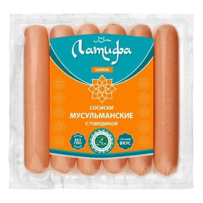 Изображение товара Сосиски Латифа Мусульманские с говядиной из мяса кур, 350г