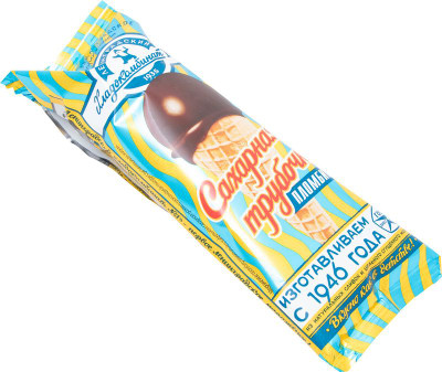 Пломбир Сахарная Трубочка ванильный с шоколадной глазурью рожок, 70г