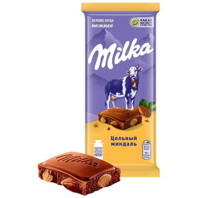 Изображение товара Шоколад молочный Milka с цельным миндалем, 80г