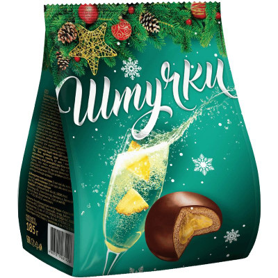 Изображение товара Пряники Штучки с начинкой со вкусом ананасы в шампанском глазированные кондитерской глазурью, 185г