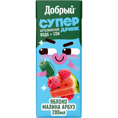 Изображение товара Напиток сокосодержащий Добрый Active kid яблоко-малина-арбуз, 200мл
