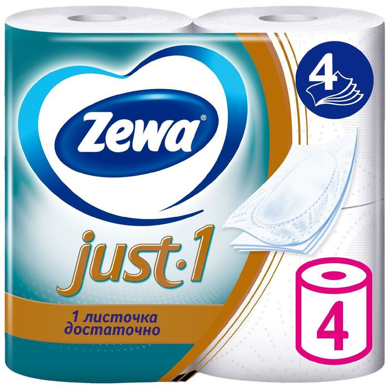 Изображение товара Туалетная бумага Zewa Just1 4 слоя 4 рулона мягкая и прочная