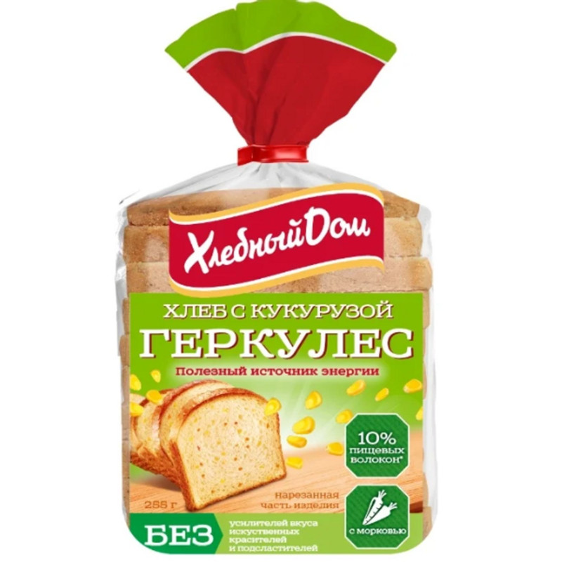 Изображение товара Хлеб Хлебный Дом Геркулес с кукурузой нарезка, 255г