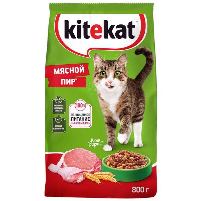 Изображение товара Корм сухой Kitekat для взрослых кошек Мясной Пир 800 г