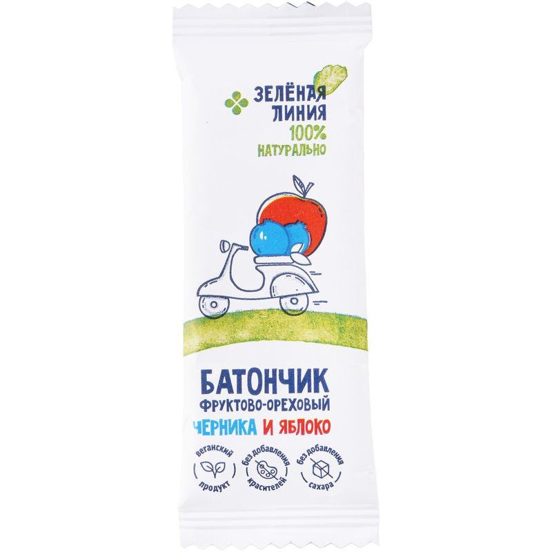 Изображение товара Батончик орехово-фруктовый черника-яблоко Зелёная Линия, 35г