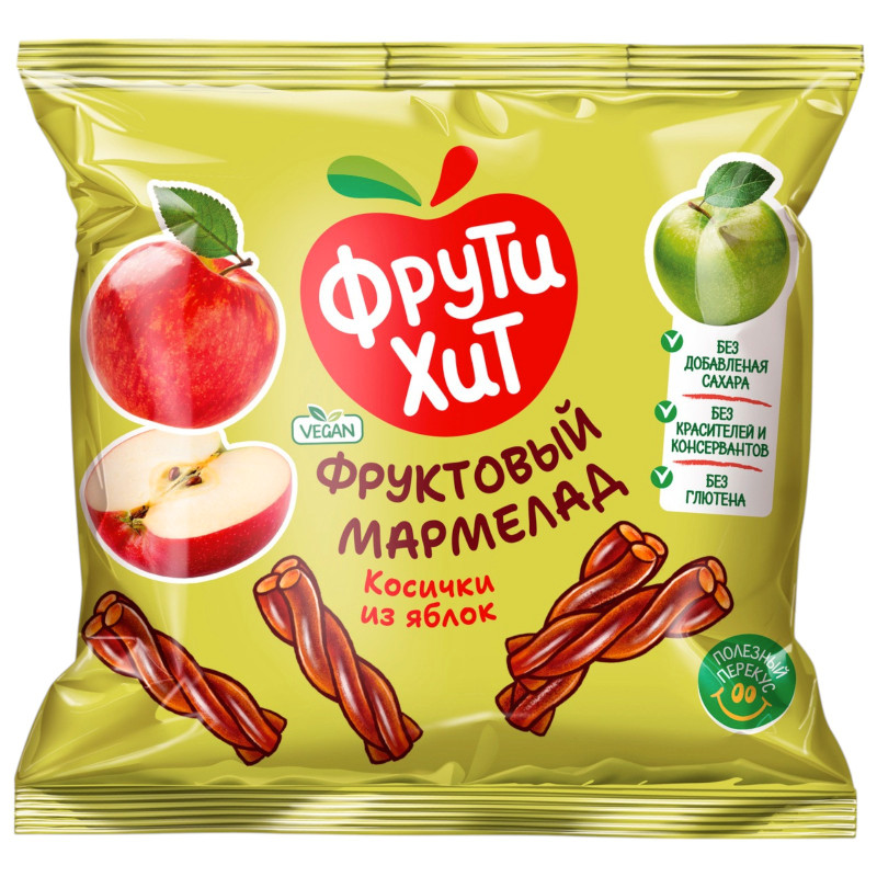 Изображение товара Мармелад Фрути Хит Косички из яблок фруктовый жевательный, 45г
