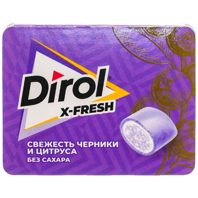Изображение товара Жевательная резинка Dirol Черника и цитрусовые фрукты без сахара, 16г